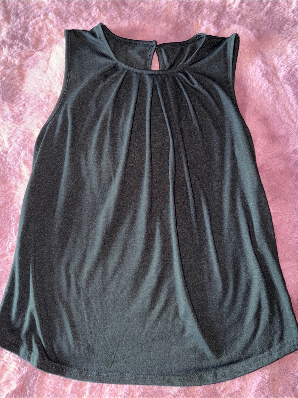 Sleeveless Black Pleated Neck Shell Top